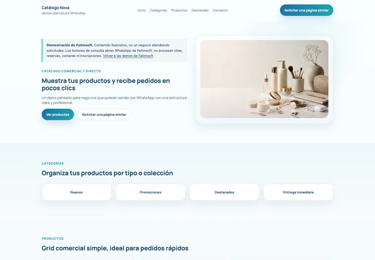 Captura de la página de demostración Catálogo de productos