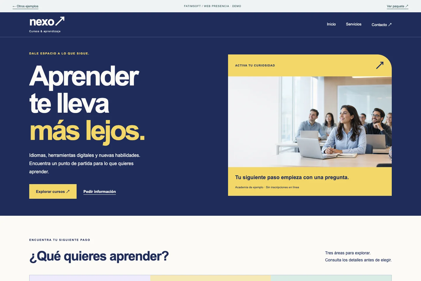 Vista previa del ejemplo Nexo / Academia
