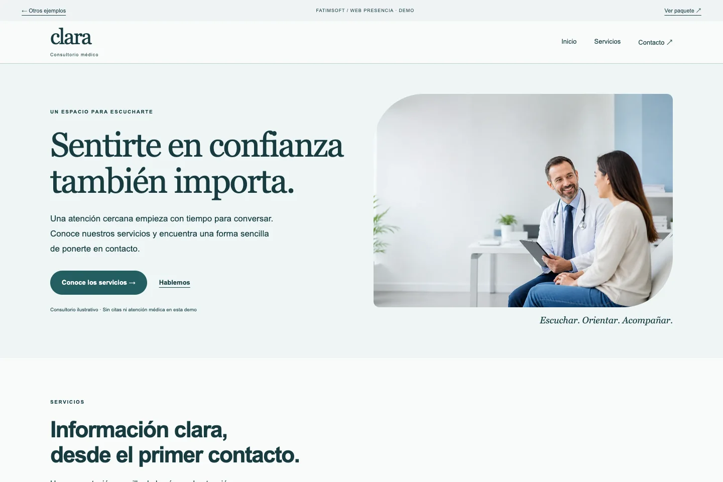 Vista previa del ejemplo Clara / Consultorio